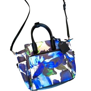 REED Rare Bold Blue and Black Floral Print Satchel bag & Convertible  Crossbody